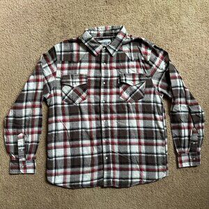 Levi Shirt Mens XL Flannel Pearl Snap Long Sleeve Point Collar Plaid Pockets